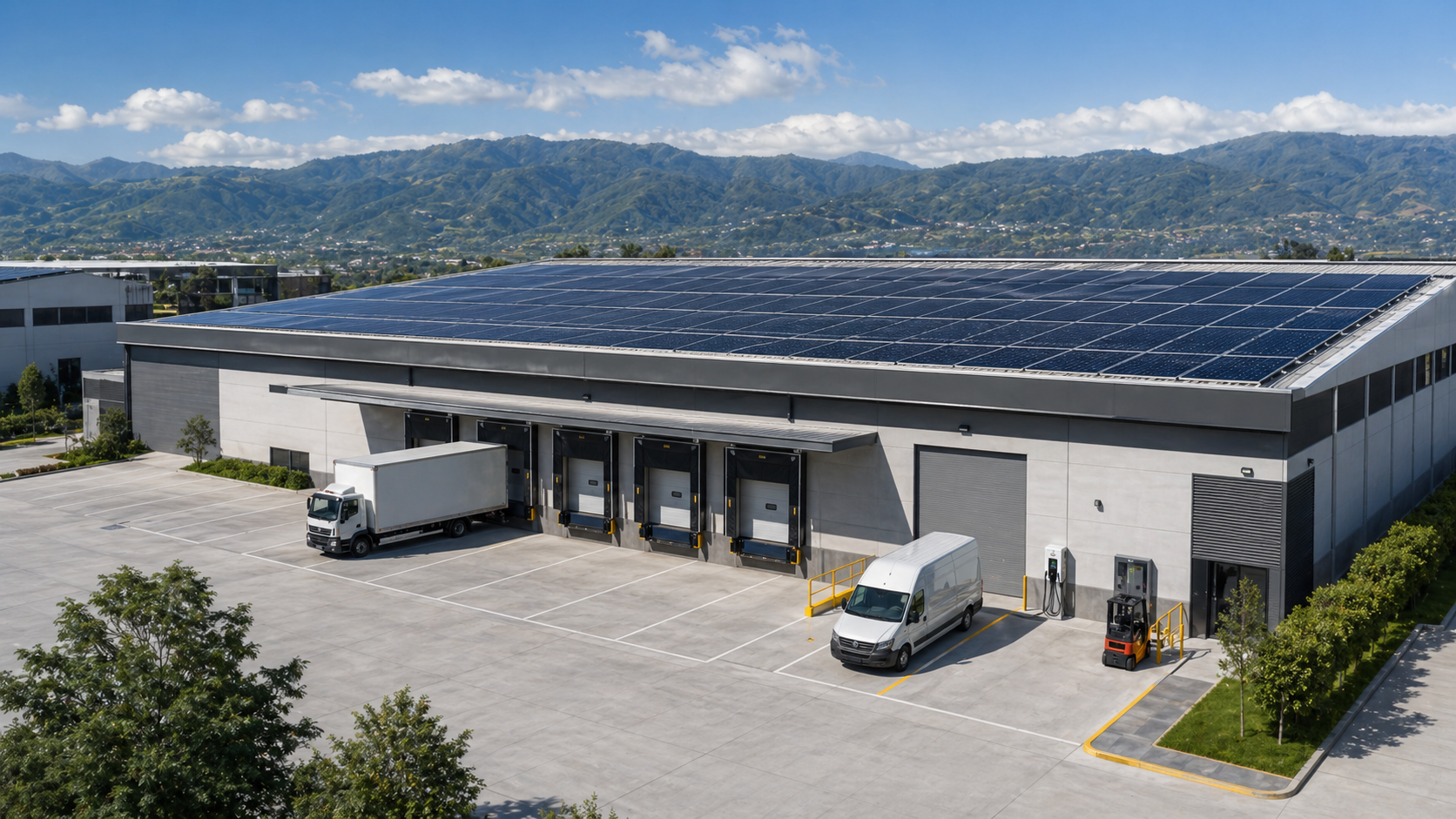 Bodega moderna con instalación solar en techo